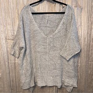 Free People Chunky Marled Knit Cozy Cat Pullover V Neck Sweater {Small}